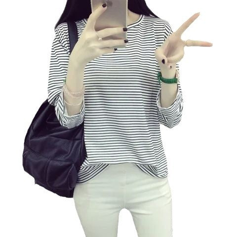Damen gestreiftes Langarmshirt mit weichem Strukturstoff und lässigem Schnitt