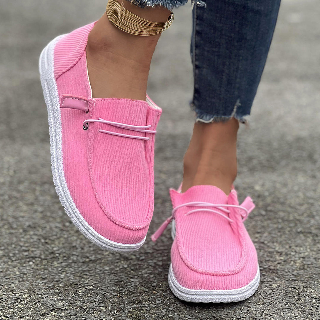 Damen Cord-Slipper im Mokassinstil mit elastischer Schnürung und leichter Profilsohle Shop Nory
