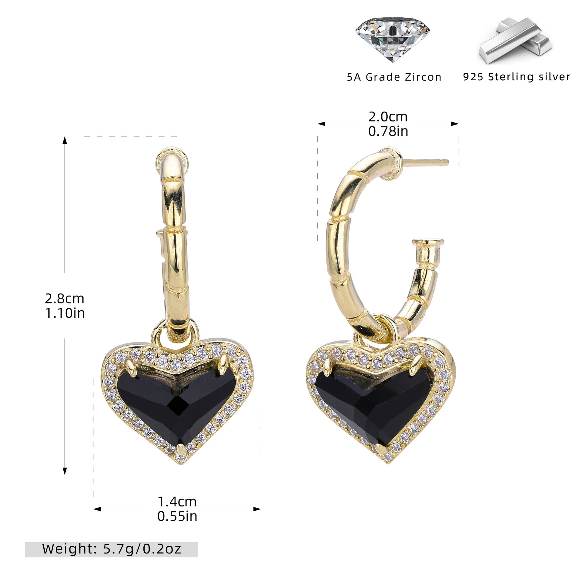 Damen Creolen mit herzförmigem Zirkon-Anhänger und goldfarbener Beschichtung Shop Nory