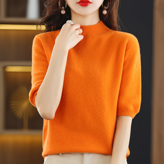 Damen Kurzärmeliger Feinstrick-Pullover mit halbem Rollkragen Shop Nory