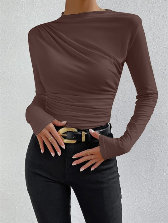 Damen Figurbetontes Langarmshirt mit Seitlicher Raffung und Drapée-Detail Shop Nory