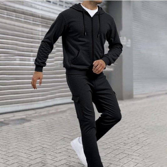 Herren nan athletischer Zip-Sweatset mit Cargo-Jogginghose, ergonomischen Nähten und gerippten Bündchen Shop Nory