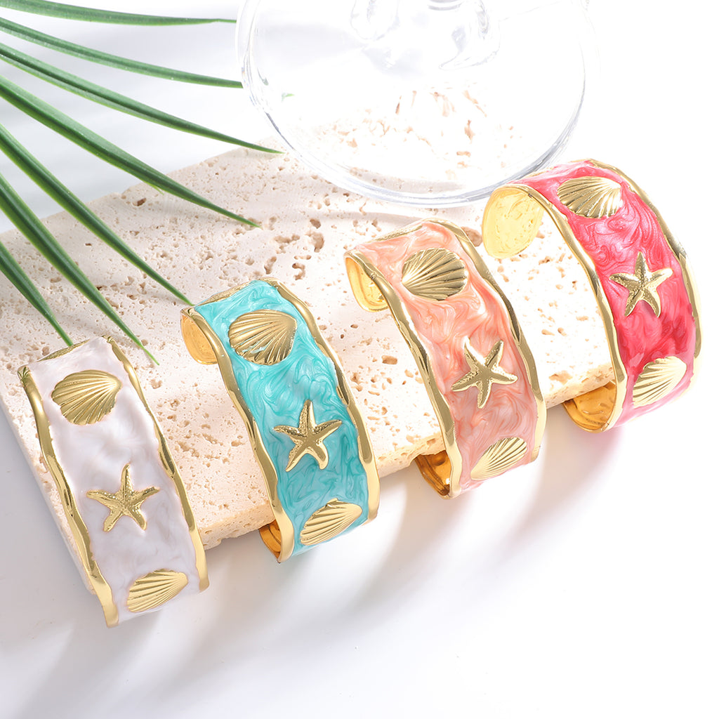 Damen Armreif mit maritimem Muschel- und Seestern-Design Shop Nory