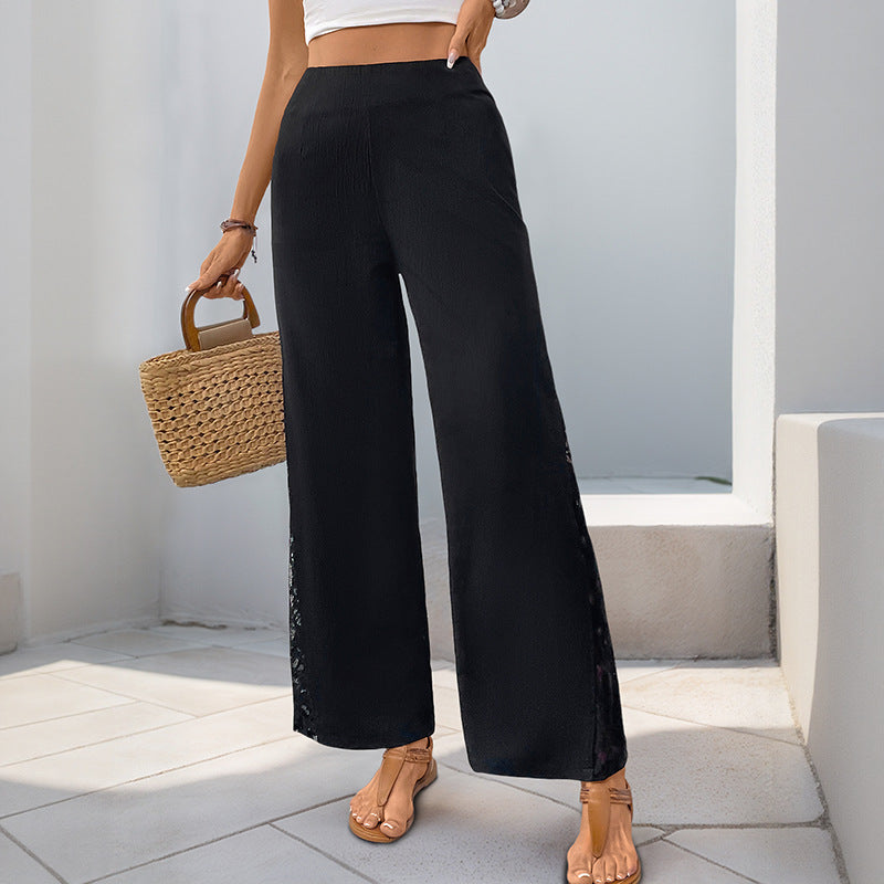 Damen High-Waist Palazzo-Hose aus Crêpe mit seitlichem Spitzeneinsatz Shop Nory