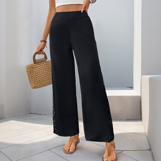 Damen High-Waist Palazzo-Hose aus Crêpe mit seitlichem Spitzeneinsatz Shop Nory