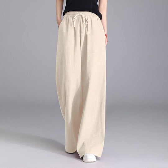Damen nan weite Palazzo Leinenhose mit elastischem Kordelbund und Seitentaschen Shop Nory