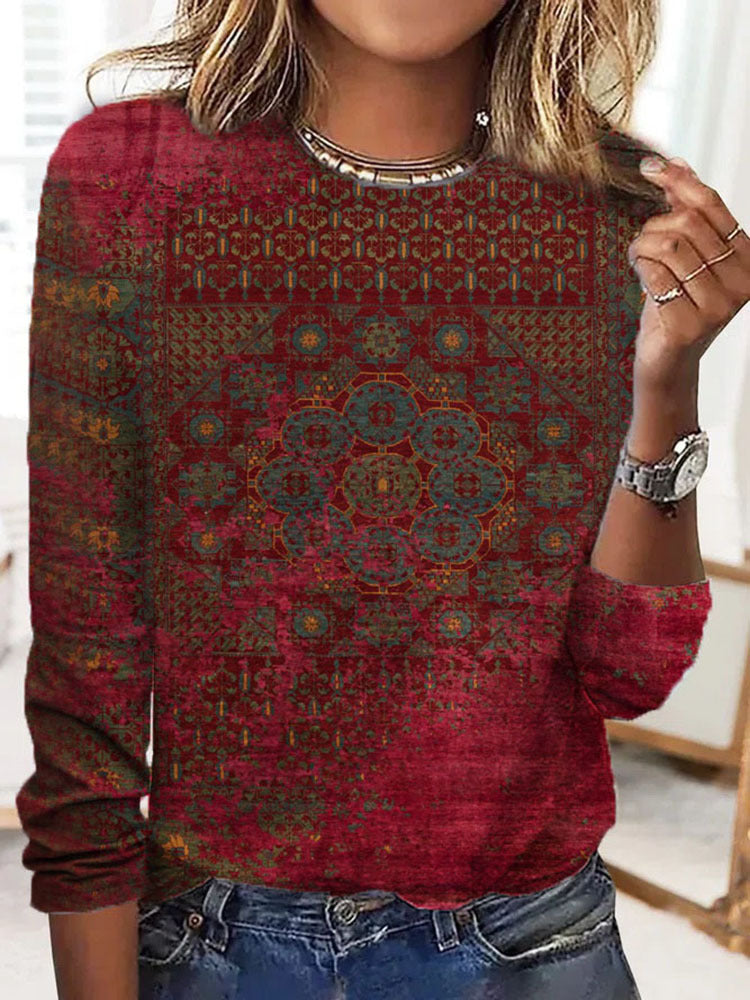 Damen Langärmeliges Oversize-Sweatshirt mit abstraktem Aquarell-Mosaikprint Shop Nory