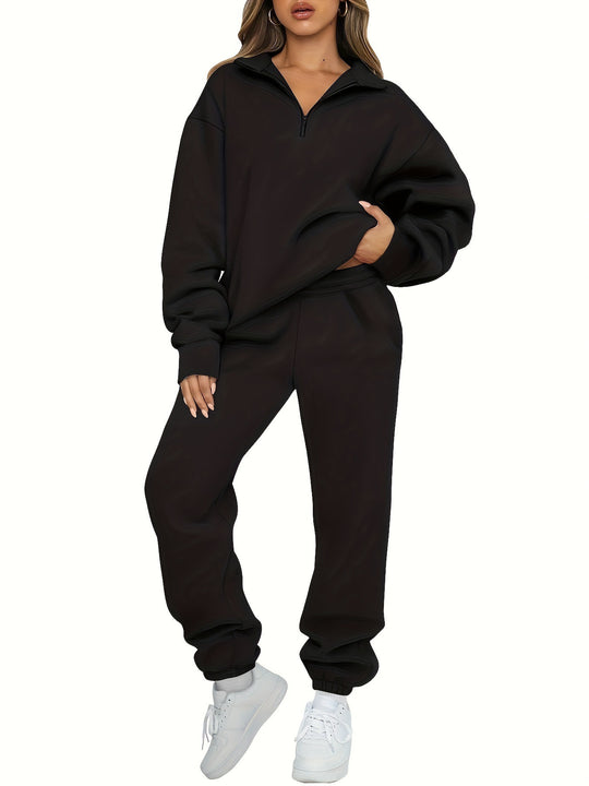 Damen nan zweiteiliges Relax-Set mit halbverdecktem Halbzip-Sweatshirt im Oversize-Schnitt und hohem Komfortbund Jogginghose Shop Nory