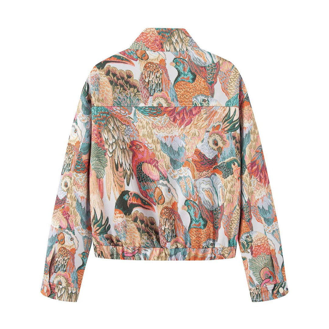 Damen gestickte Bomberjacke mit Vogelmotiven und aufgesetzten Taschen Shop Nory
