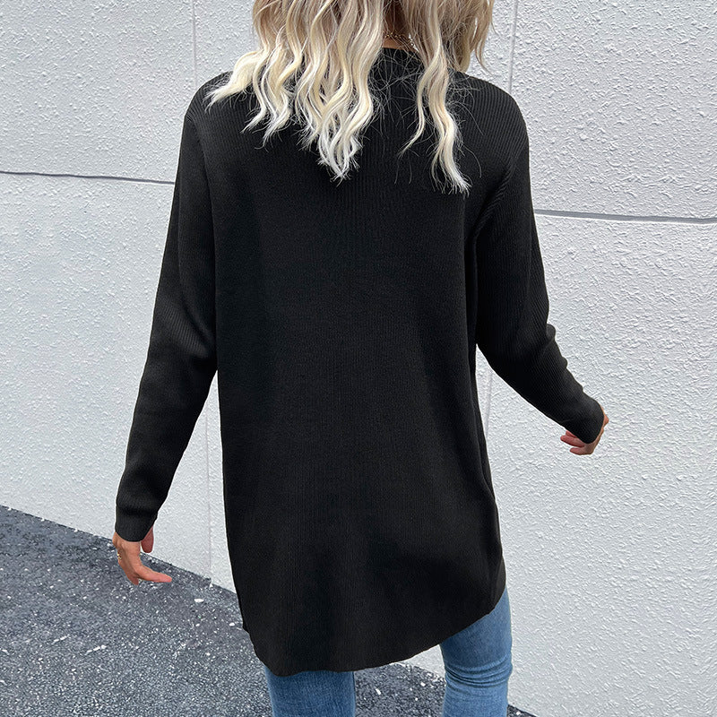 Damen Lange gerippte Strickjacke mit Knopfleiste und V-Ausschnitt Shop Nory