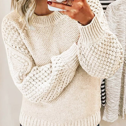 Damen Grobgestrickter Pullover mit Zopfmuster und Ballonärmeln Shop Nory