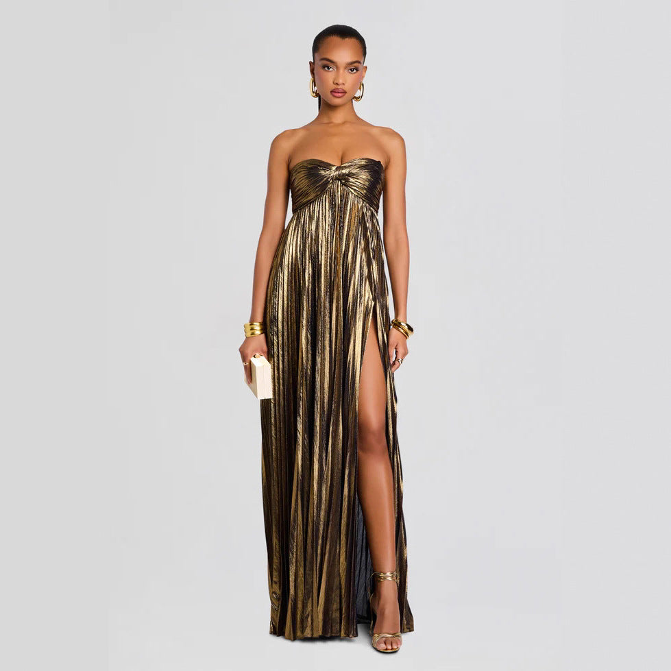 Damen Abendkleid mit schulterfreiem Design und elegantem Schlitz