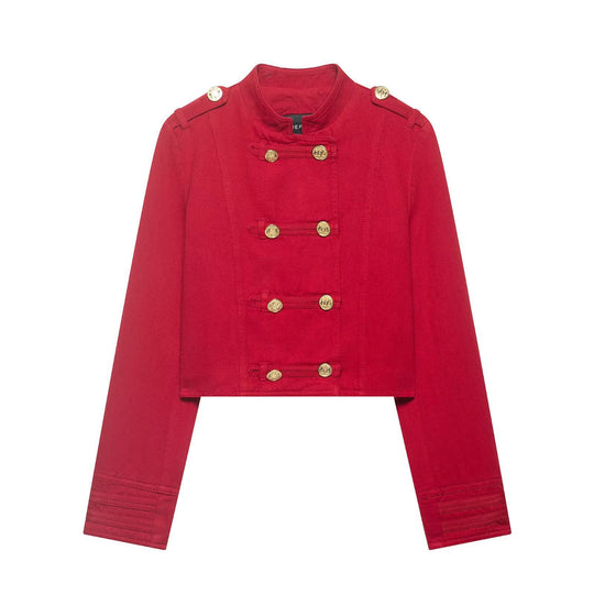 Damen Cropped Militärjacke im Matrosenstil mit goldenen Zierriegeln und Stehkragen Shop Nory