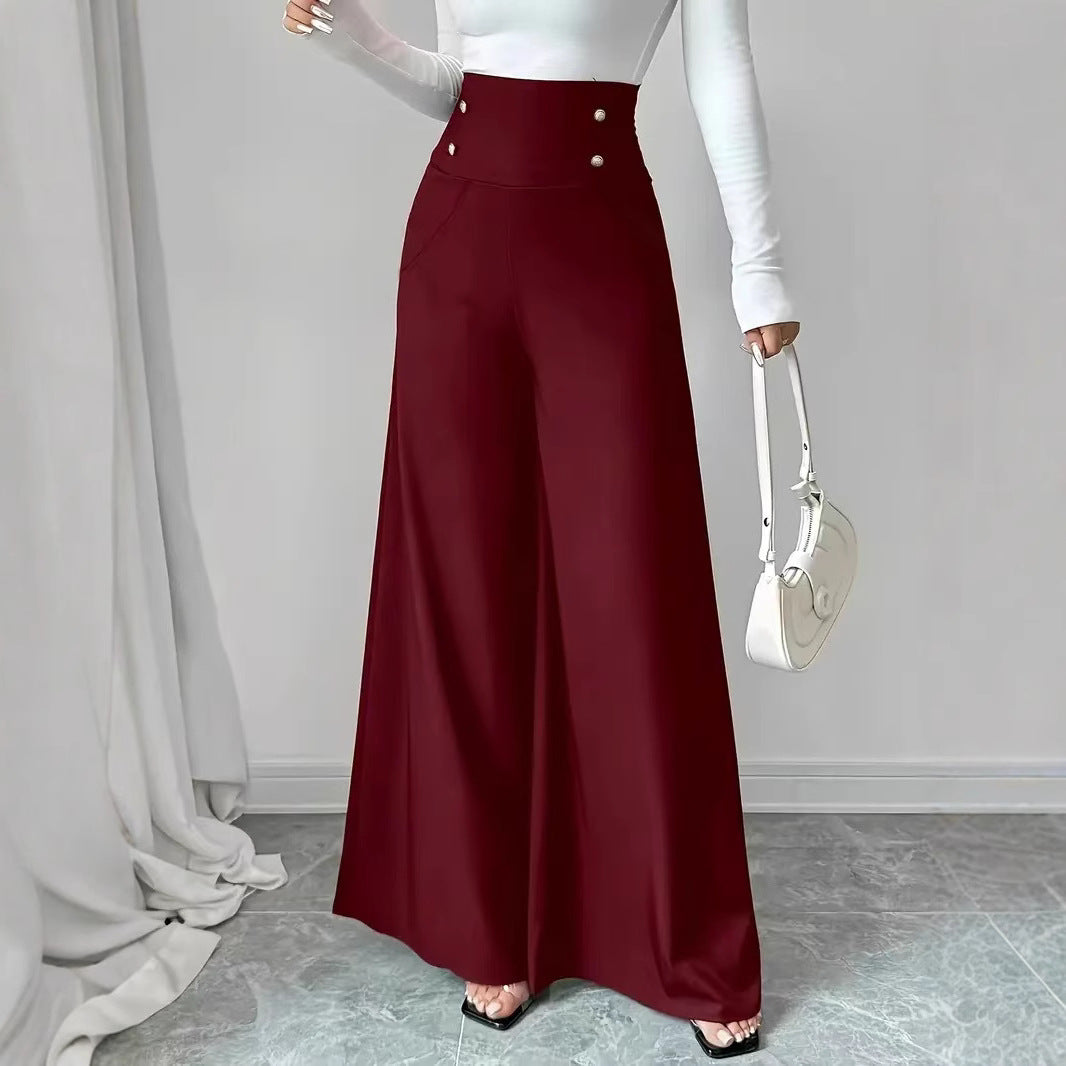 Damen Weite High-Waist Hose mit dekorativen Knöpfen