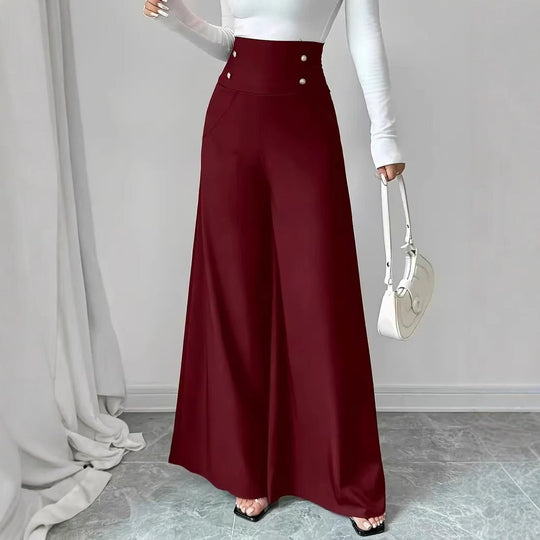 Damen Weite High-Waist Hose mit dekorativen Knöpfen