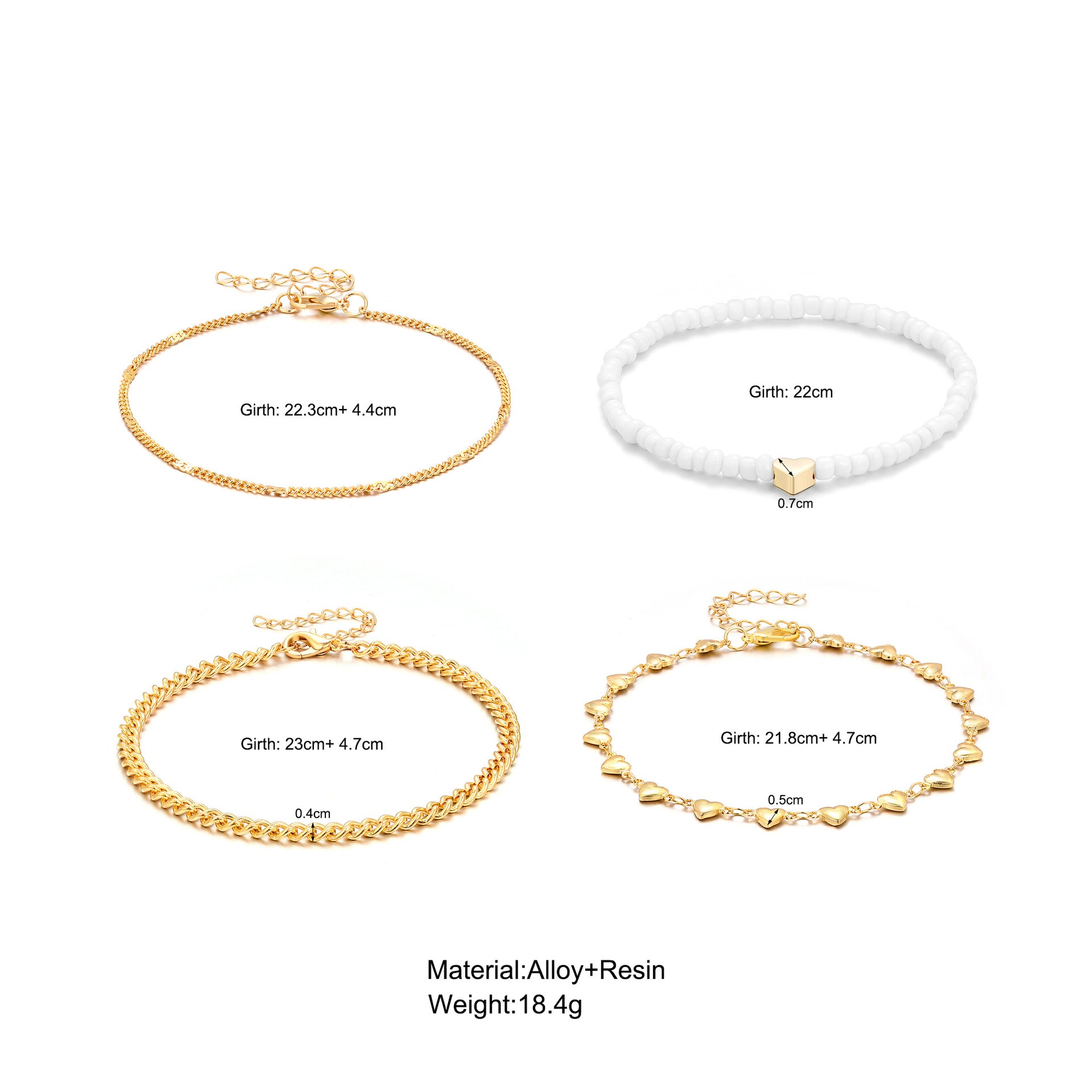 Damen Fußkettchen-Set mit eleganten goldenen und weißen Akzenten Shop Nory