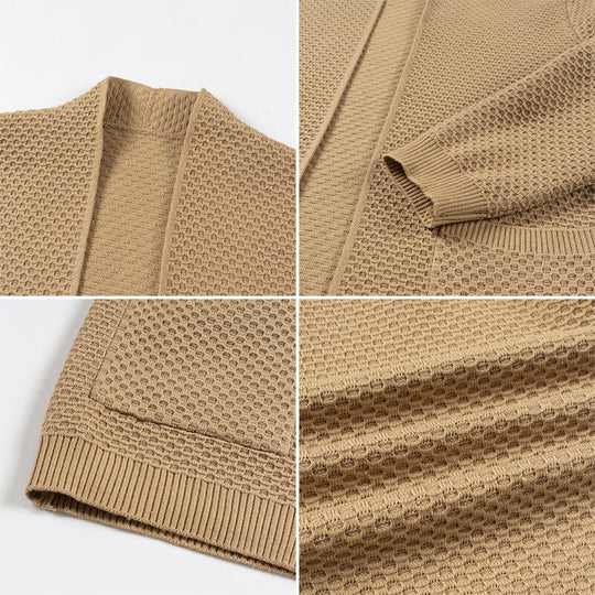 Herren offener Waffelstrick-Cardigan mit Schalkragen, aufgesetzten Taschen und gerippten Bündchen Shop Nory