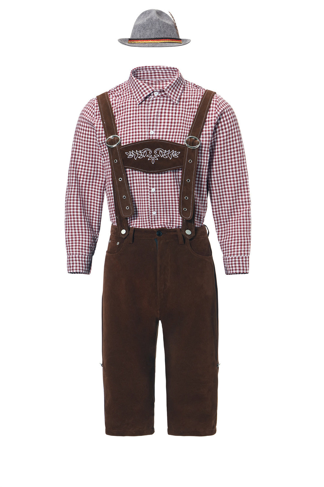 Herren nan authentische Trachten-Kniebundhose aus wildlederähnlichem Material mit verstellbaren Trägern und besticktem Brustlatz Shop Nory