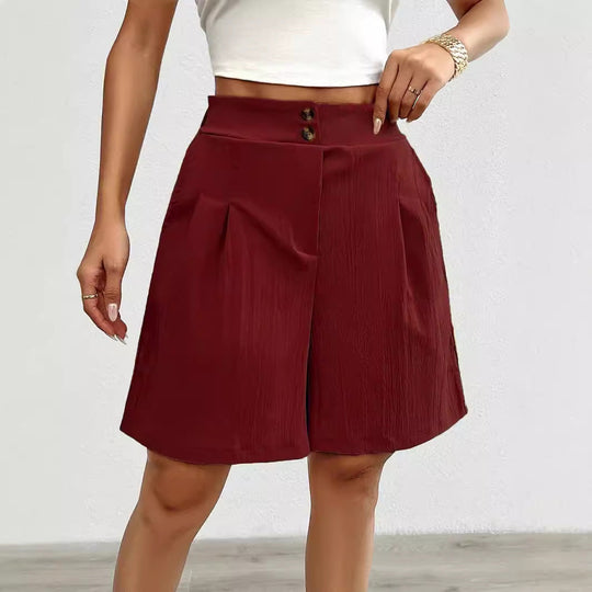 Damen Elegante Shorts mit Knopfverschluss und faltigem Design