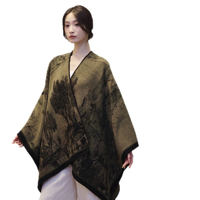 Damen Gewebter Cape-Überwurf mit Jacquard-Struktur und kontrastkettelung Shop Nory