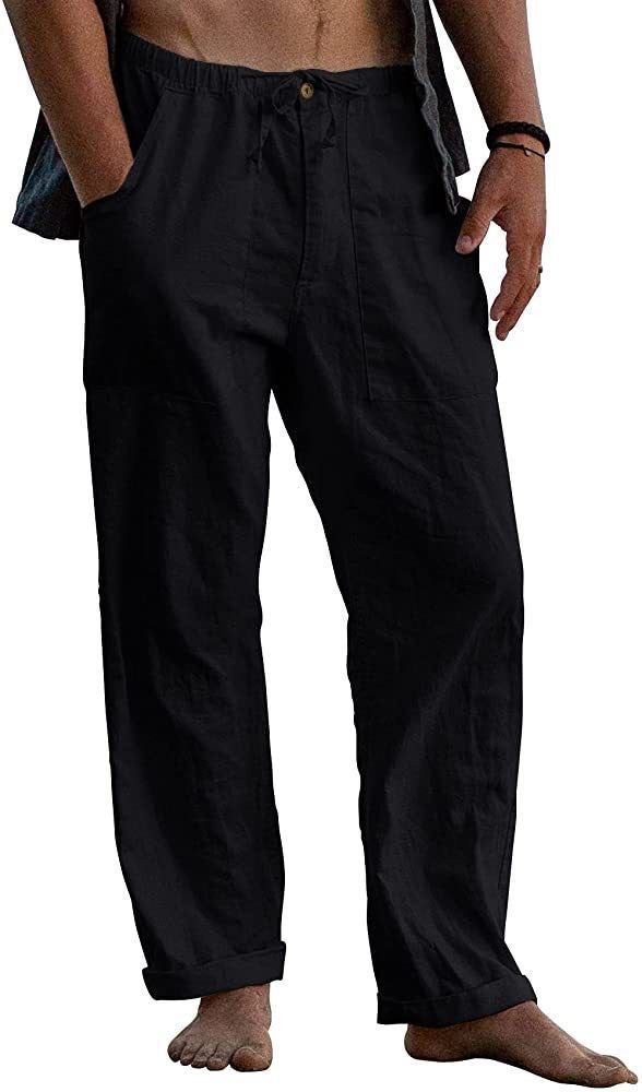 Herren Relaxed Fit Leinenhose mit elastischem Bund und praktischen Taschen