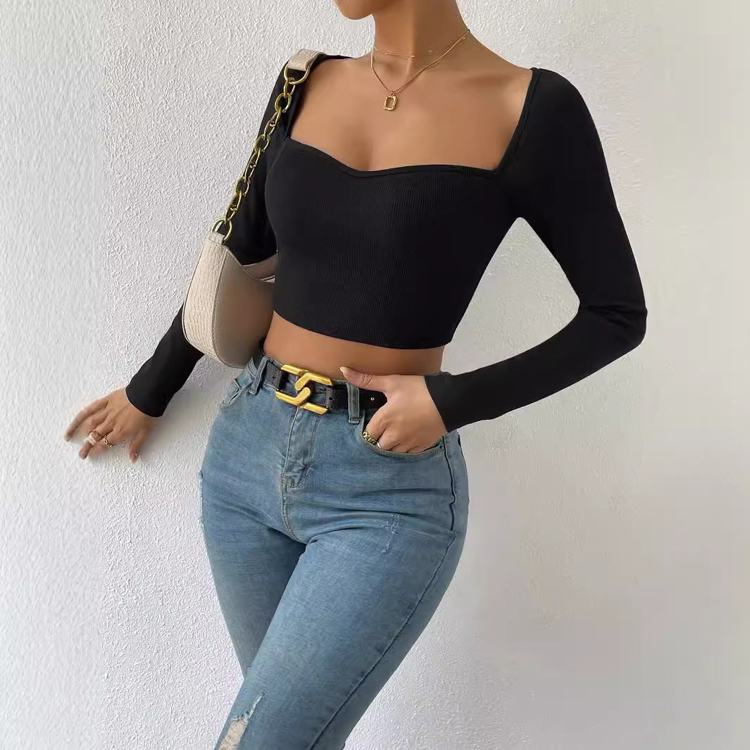 Damen Figurbetontes geripptes Kurzshirt mit herzförmigem Ausschnitt Shop Nory