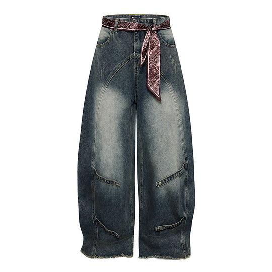 Damen Weite Denim-Culotte mit hohem Bund und Bandana-Gürtel Shop Nory