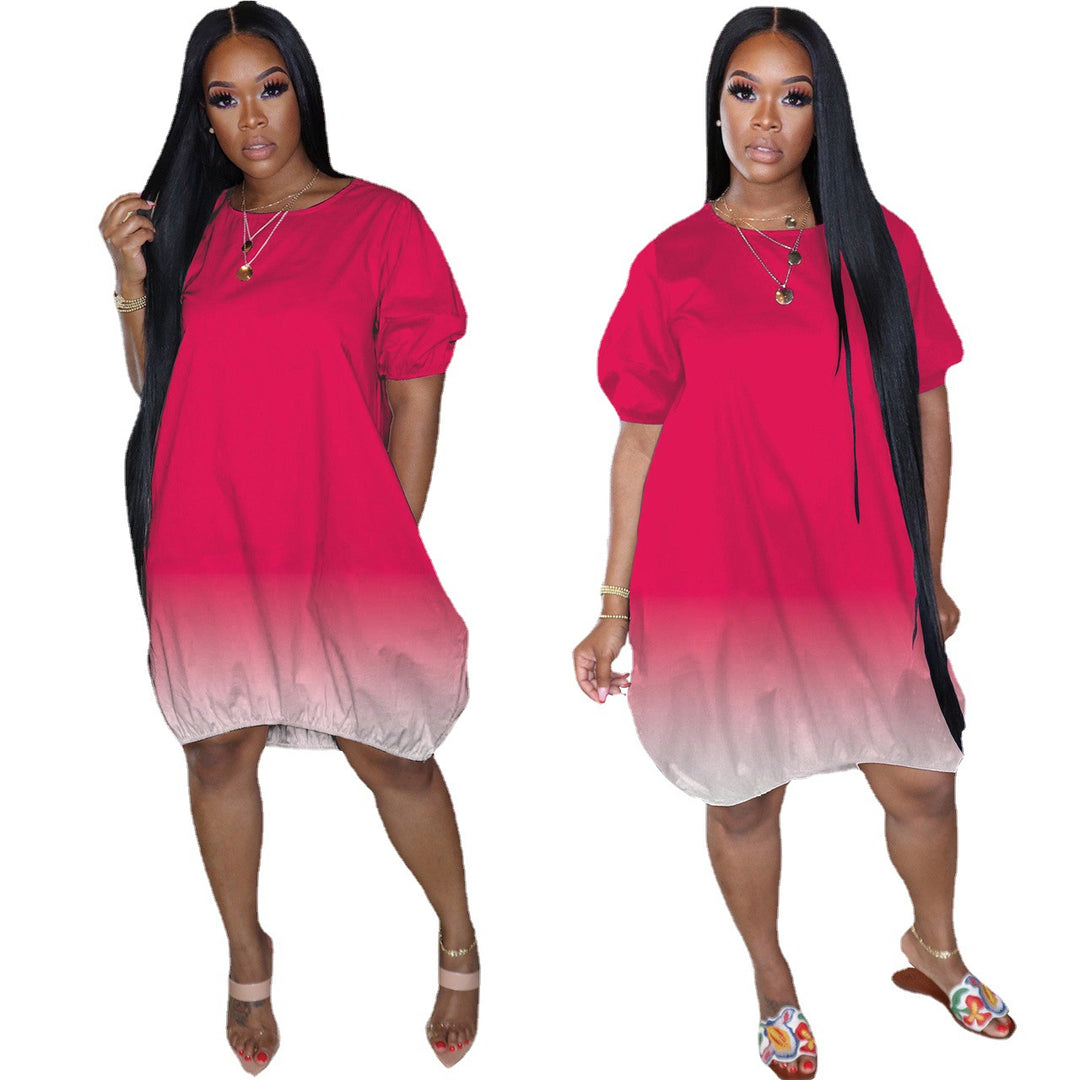 Damen Oversize-Gradient-Tunika-Kleid mit Eingrifftaschen und Rundhalsausschnitt Shop Nory