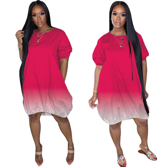 Damen Oversize-Gradient-Tunika-Kleid mit Eingrifftaschen und Rundhalsausschnitt Shop Nory