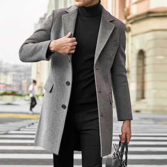 Herren Eleganter Wollmantel mit tailliertem City-Schnitt, Notch‑Revers und Pattentaschen Shop Nory