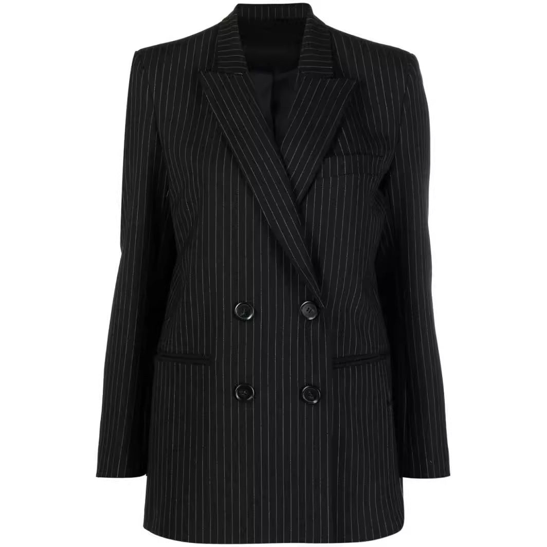 Damen Zweiteiliger Nadelstreifen-Anzug mit oversized Doppelreiher und weiten Bundfaltenhosen Shop Nory