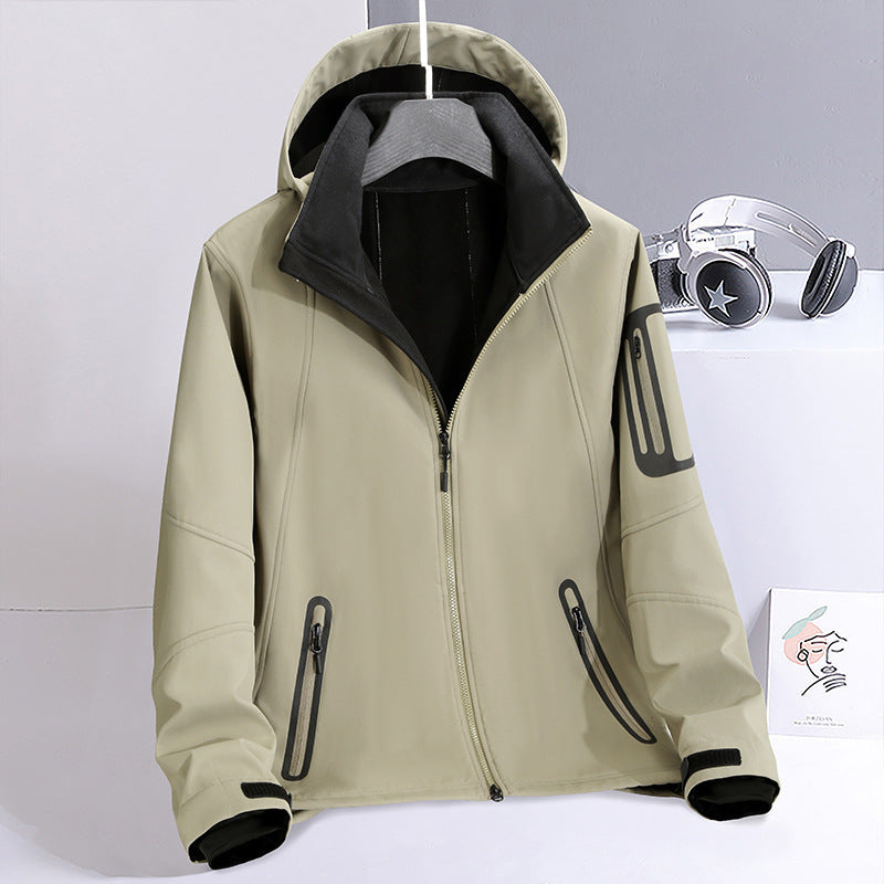 Herren wasserabweisende Softshelljacke mit Kapuze, verschweißten Reißverschlüssen und Fleecefutter Shop Nory