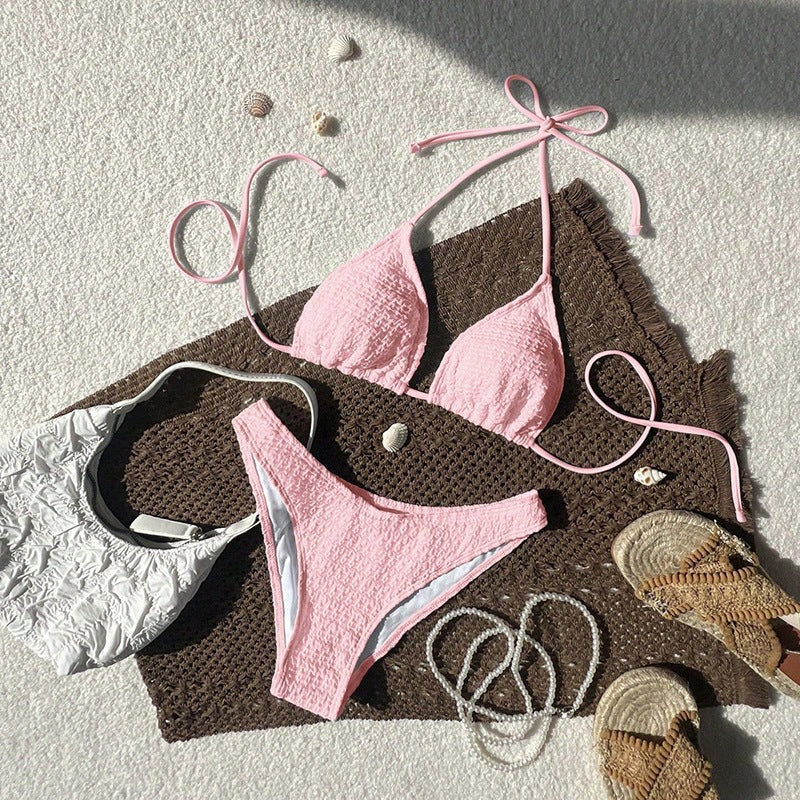 Damen Triangel-Bikini mit verstellbaren Trägern und strukturierter Textur Shopnory