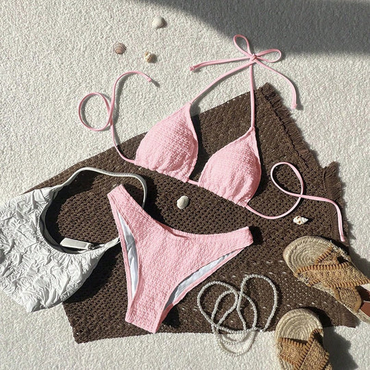 Damen Triangel-Bikini mit verstellbaren Trägern und strukturierter Textur Shopnory