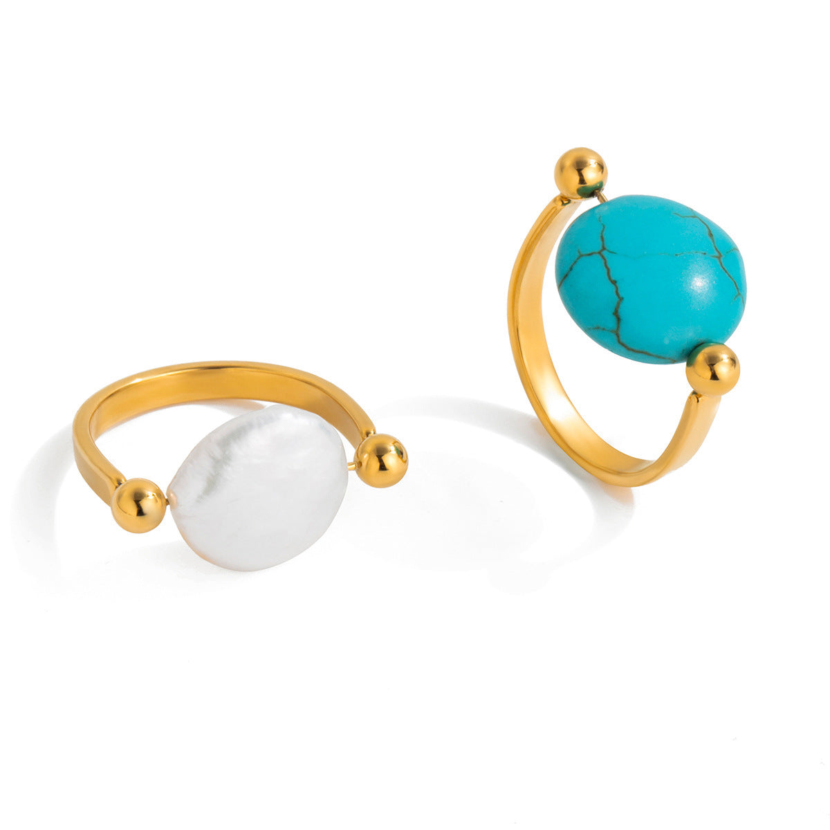 Damen Offener Ring mit funkelndem Türkis-Edelstein und eleganter Edelstahlverarbeitung Shop Nory