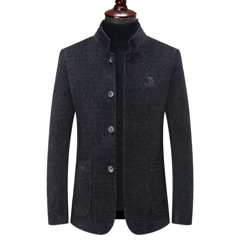Herren Moderner Stehkragen-Blazer im Bouclé-Look mit feiner geometrischer Struktur Shop Nory