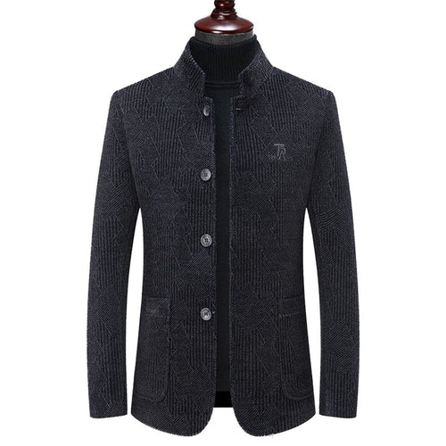 Herren Moderner Stehkragen-Blazer im Bouclé-Look mit feiner geometrischer Struktur Shop Nory