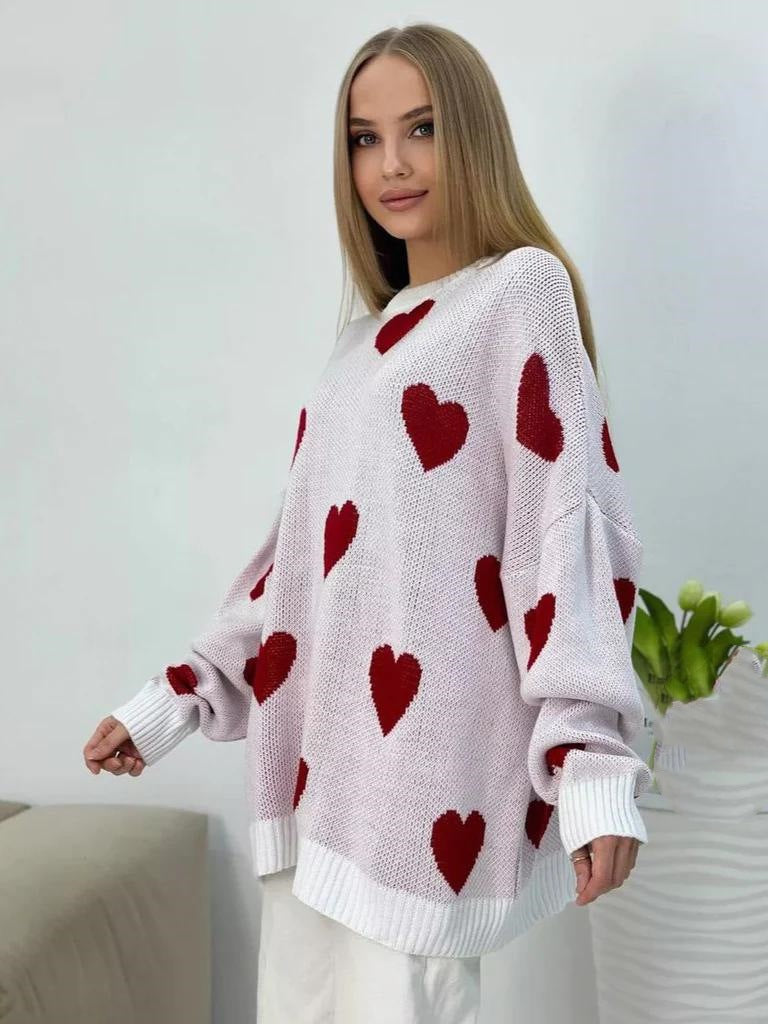 Damen Oversize Strickpullover mit Herz‑Motiv, Rippbündchen & weiter Silhouette Shop Nory