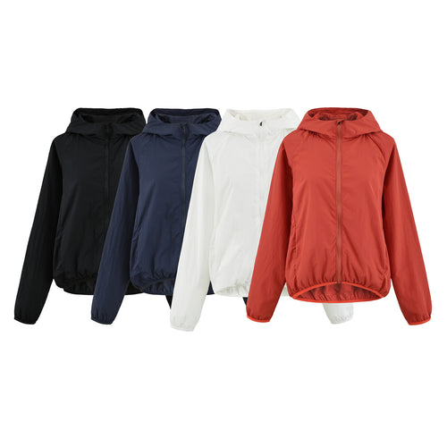Damen Ultraleichte Kapuzen-Windbreaker mit verlängertem Rückensaum und elastischem Saum Shop Nory