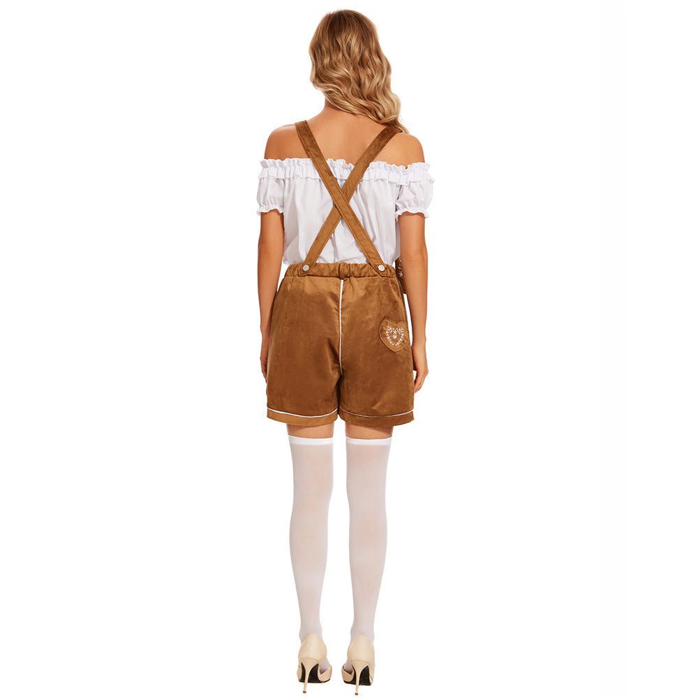 Damen Trachtenshorts mit dekorativer Stickerei und verspielten Trägern