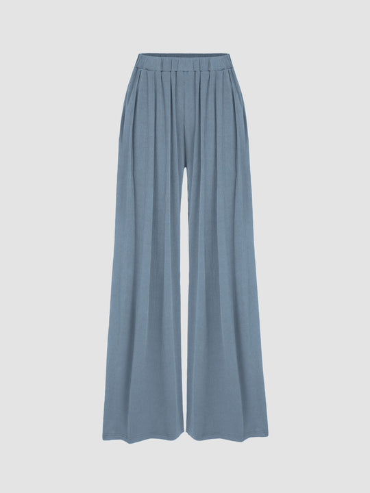Damen Weite Palazzo-Strickhose mit hohem Elastikbund und feiner Rippstruktur Shop Nory
