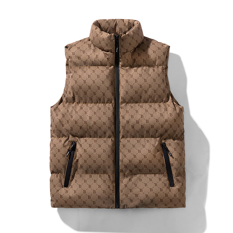 Herren gesteppte Utility-Steppweste mit Monogramm‑Print und Stehkragen Shop Nory