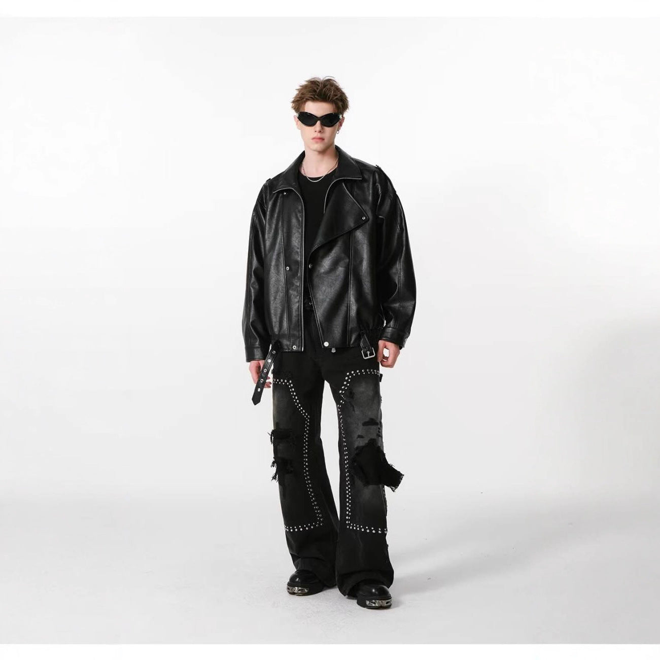 Damen Kunstlederjacke mit hohem Kragen und lässigem Schnitt