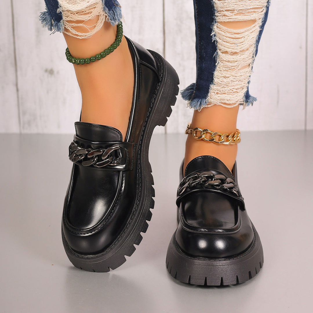 Damen Modische Loafers mit Kettenverzierung und robustem Profil Shopnory