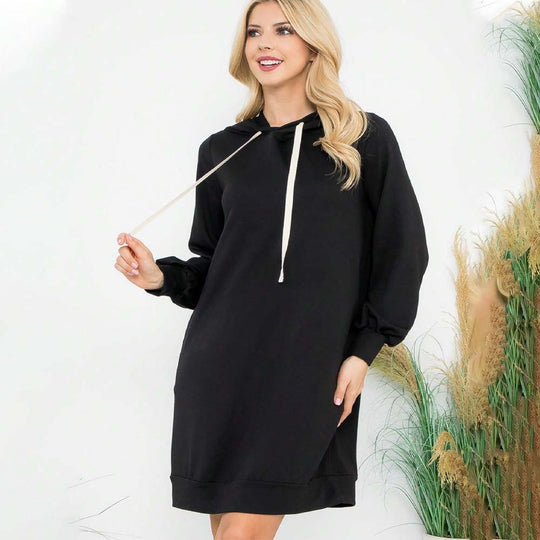 Damen Kapuzen‑Sweatkleid mit Ballonärmeln, Kordelzug und lässiger Oversize‑Passform Shop Nory