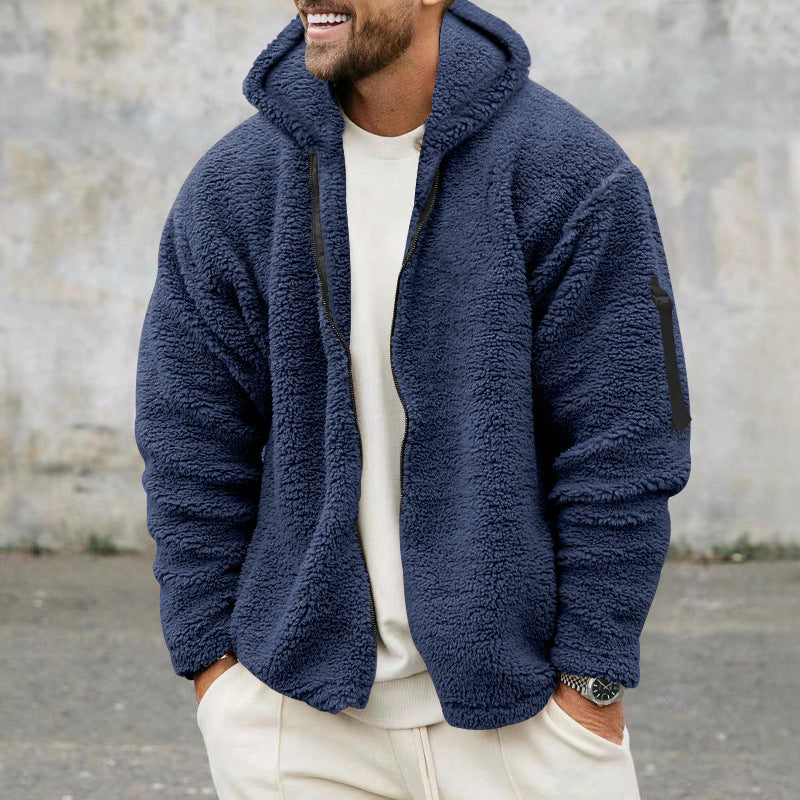 Herren nan Sherpa-Fleece Kapuzenjacke mit durchgehendem Reißverschluss und Ärmel-Tasche