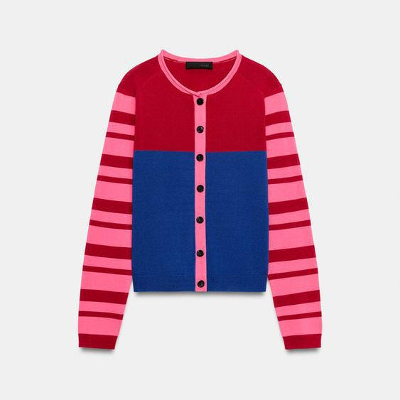 Damen Strickcardigan mit Colorblock-Front und gestreiften Ärmeln Shop Nory