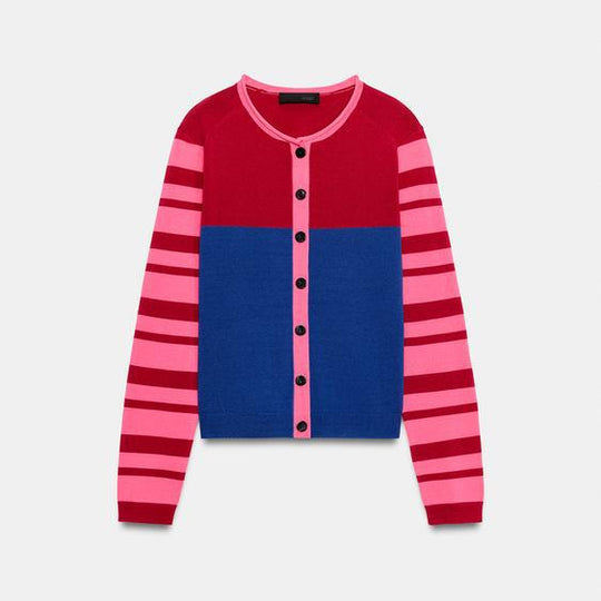 Damen Strickcardigan mit Colorblock-Front und gestreiften Ärmeln Shop Nory