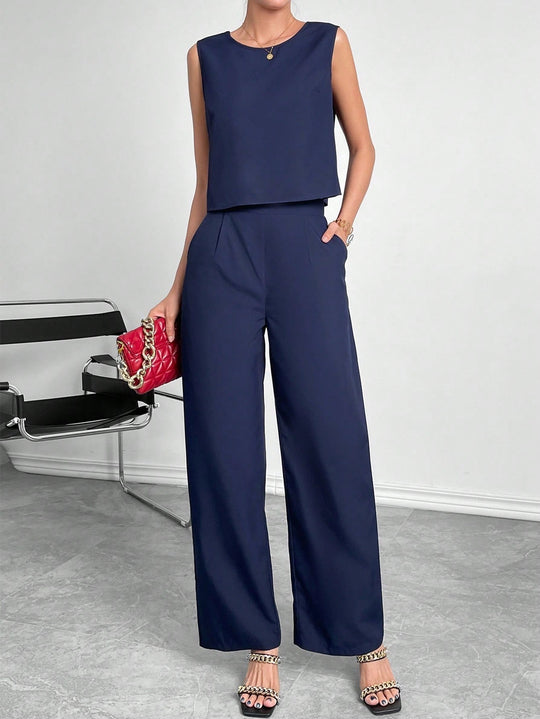 Damen Zweiteiler Set mit modernem Oberteil und weitem Hose