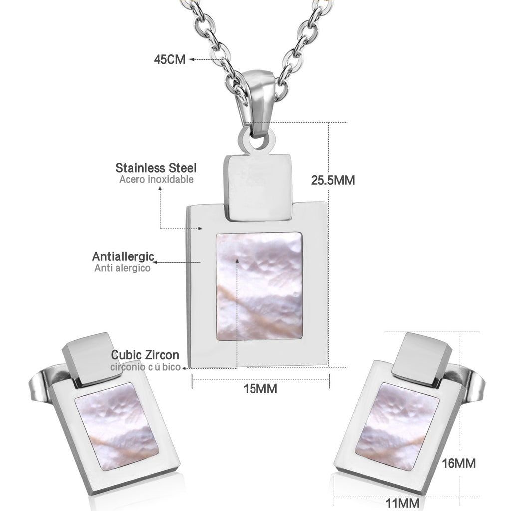 Damen Halskette mit quadratischem Anhänger aus antiallergischem Edelstahl und Zirkonia-Elementen Shop Nory